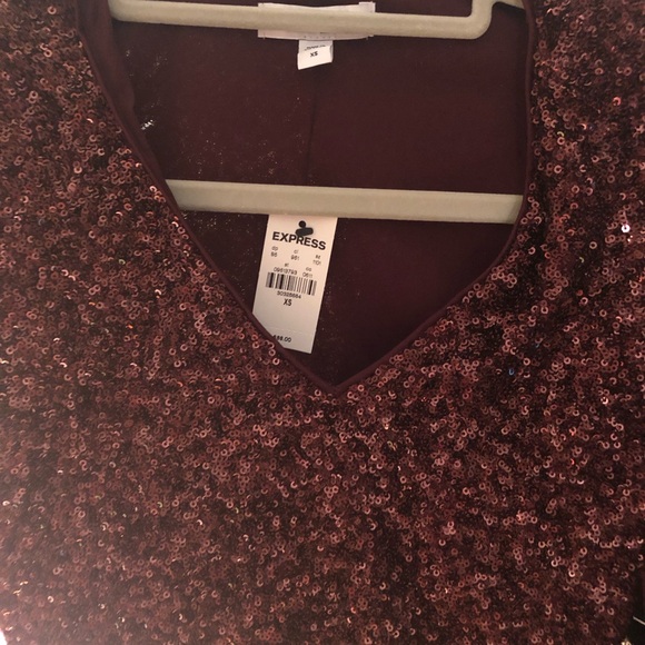 express blouse one piece sequin womens long sleeve xs burgundy - Picture 2 of 6